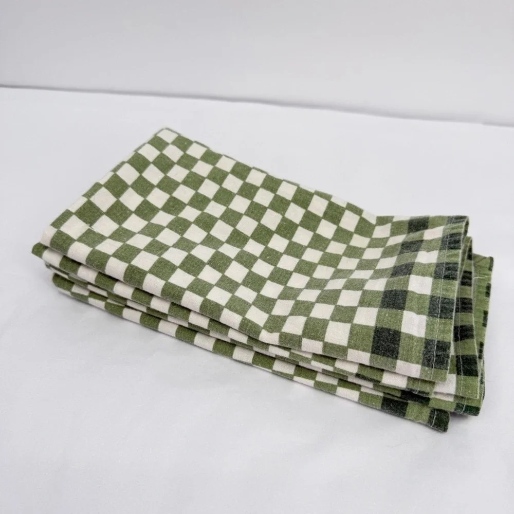 Gingham Cloth Napkins Green White Checkered Set of 4 Farmhouse Country Table